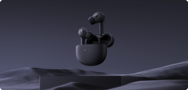 نمای کامل گوشی‌ها و کیس مشکی Xiaomi Buds 3T Pro مدل M2115E1