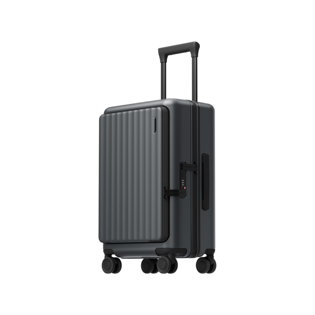 نمای کامل سه‌رخ چمدان شیائومی Xiaomi Front Pocket Carry-on Luggage 20 اینچ، خاکستری تیره