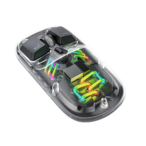 ماوس بیسیم شفاف بلوتوث Dual Mode پرودو مدل Porodo Transparent Dual-Mode Wireless Mouse RGB Light And Magnetic Cover PD-TMDM-BK