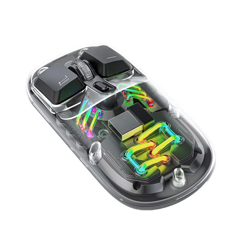 ماوس بیسیم شفاف بلوتوث Dual Mode پرودو مدل Porodo Transparent Dual-Mode Wireless Mouse RGB Light And Magnetic Cover PD-TMDM-BK