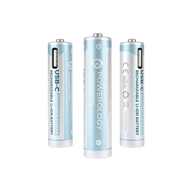 باتری لیتیوم یونی قابل شارژ پاورولوژی 1.5 ولت (بسته 4 عددی) مدل Powerology 1.5V Type-C Rechargeable