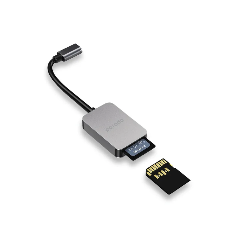 کارت خوان USB-C  پرودو با اسلات SD و MicroSD - مدل Porodo 2in1 USB-C Card Reader SD MicroSD - Grey (PD-21CGR-GY)