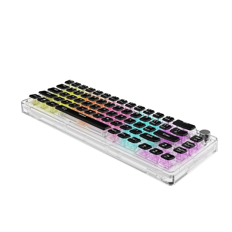 کیبورد مکانیکی شفاف با پیچ تنظیم آلومینیومی پرودو مدل Porodo Gaming Pudding Keycaps Transparent Mechanical Keyboard Multi-Function Rotary Knob With 67Keys PDX223