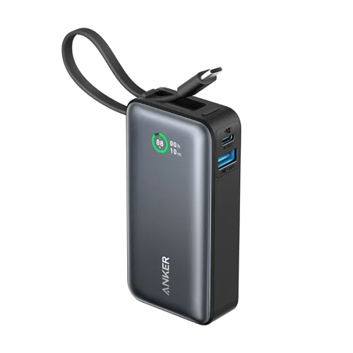 پاوربانک با کابل داخلی انکر 10000 میلی آمپر مشکی Anker Nano 10000mAh 30W Power Bank with Built-In USB-C Cable A1259H11