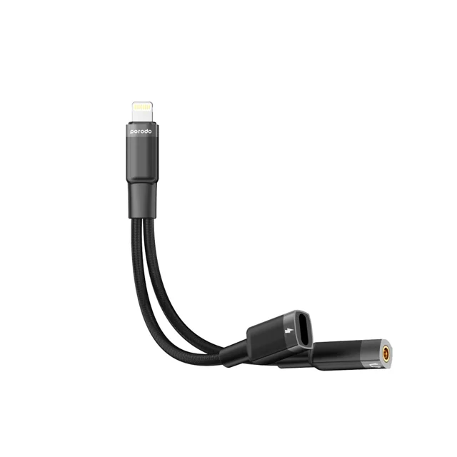 تبدیل 2 به 1 لایتنینگ (Lightning) به جک 3.5 میلیمتر و لایتنینگ پرودو - مدل (Porodo 2in1 Lightning to