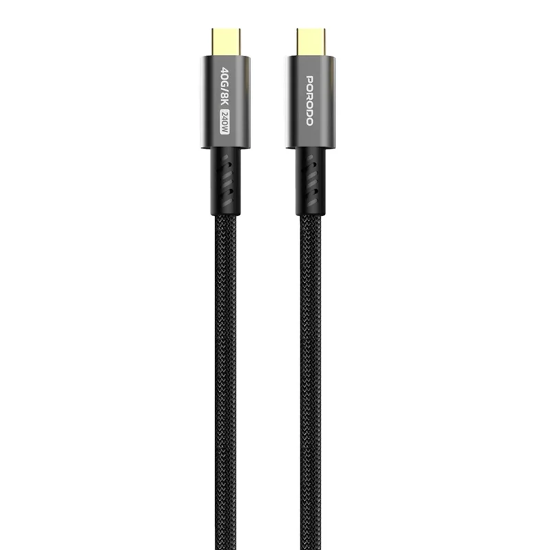 کابل بافتهشده Type-C به Type-C 240W با سرعت 40Gbps و کیفیت 8K 60Hz پرودو مدل Porodo 40Gbps USB4 Thunderbolt Cable PD-WCC240W-BK